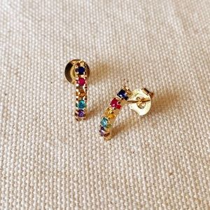 18k Gold Filled Rainbow Crystal Curved Bar Stud Earrings